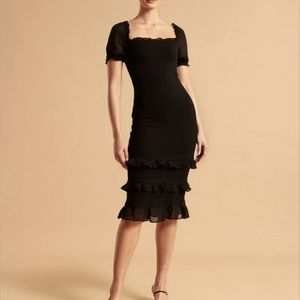 A&F Black Smocked Puff sleeve Midi Dress